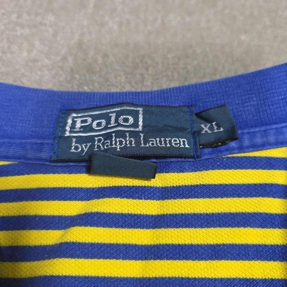 Vintage‎ Blue Tag Polo Ralph Lauren Shirt Mens 2xl Yellow Striped Red Logo
